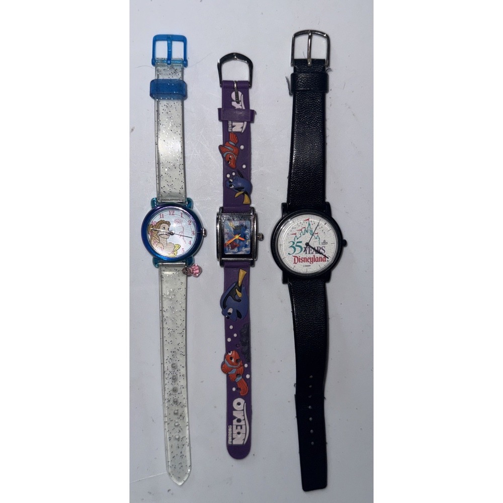 Lot Of 3 Vtg Disney Watches Nemo Belle 35 Years Disneyland Need Batteries